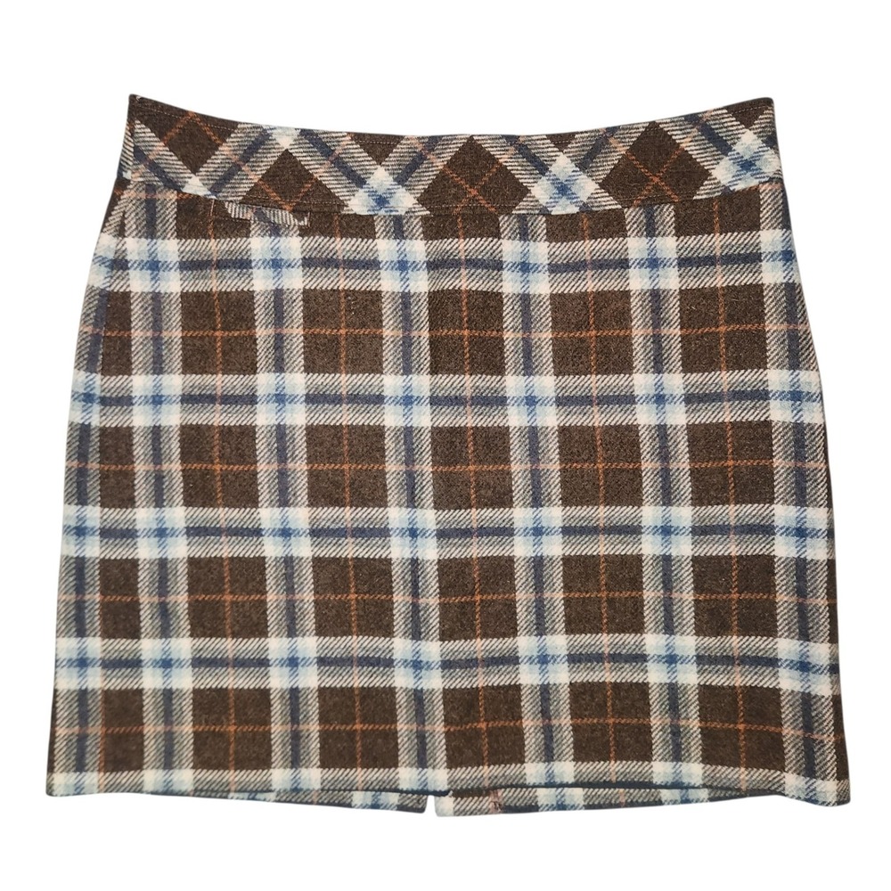 LL Bean Wool Tweed Plaid Tartan Skirt Women's Size 18 Brown Lined Fall
